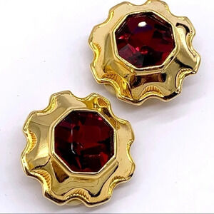Swarovski Red Crystal Gold Clip Earrings